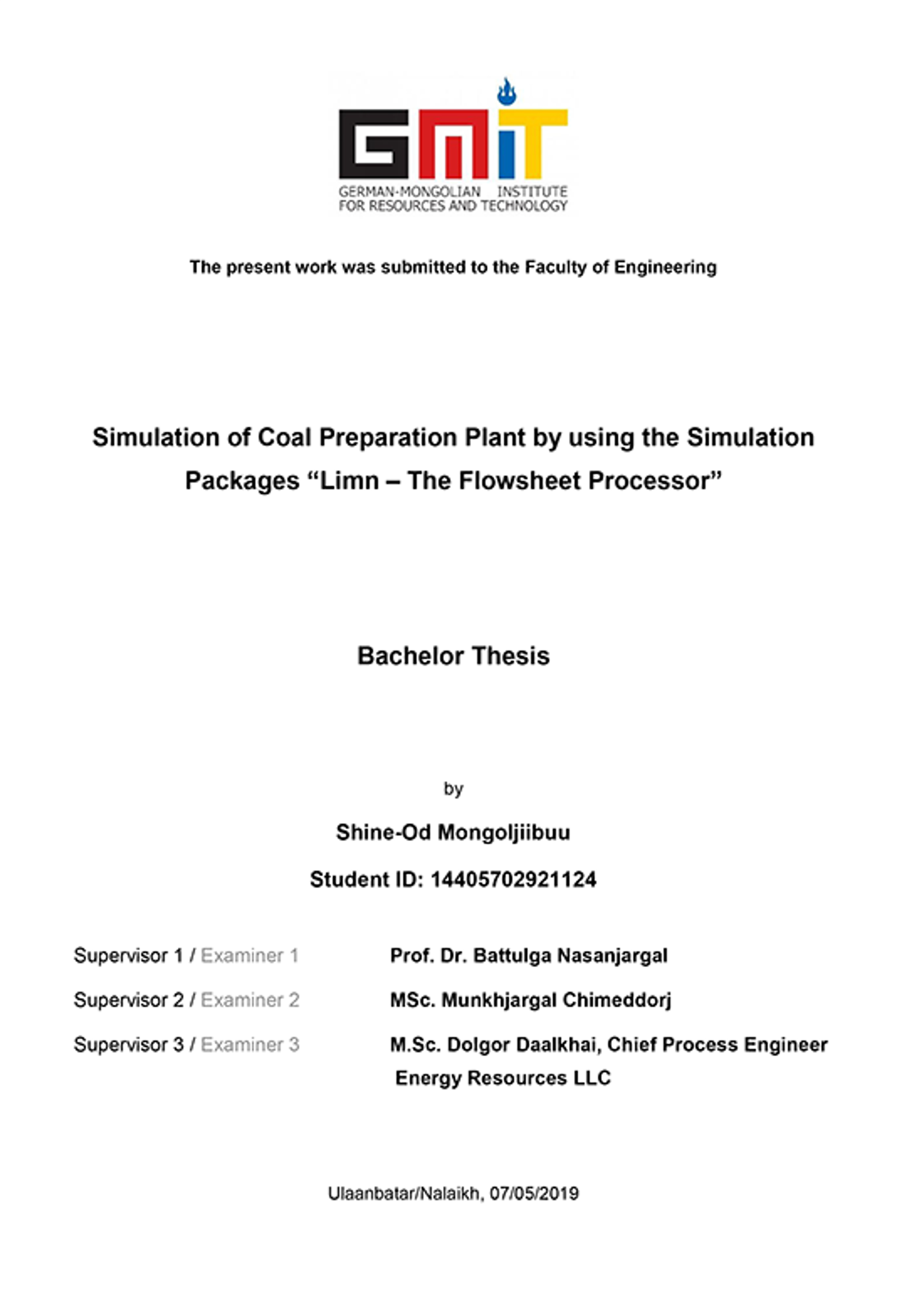 Simulation of Coal Preparation Plant by using the Simulation Packages “Limn – The Flowsheet Processor”